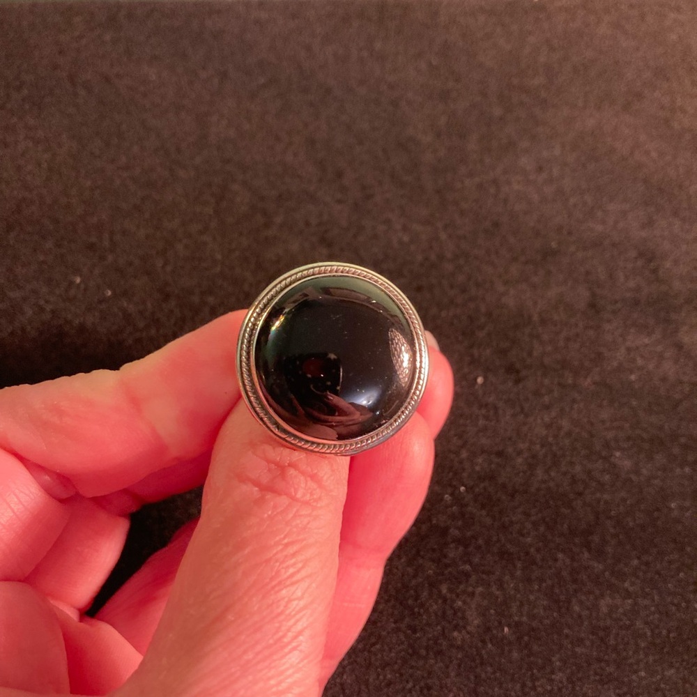 Vintage 90s Round 1inch Sterling Silver + Onyx | Bold Statement Ring | sz 10